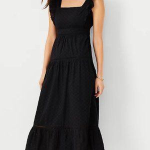Ann Taylor Black Eyelet Midi Summer Dress Size 0P